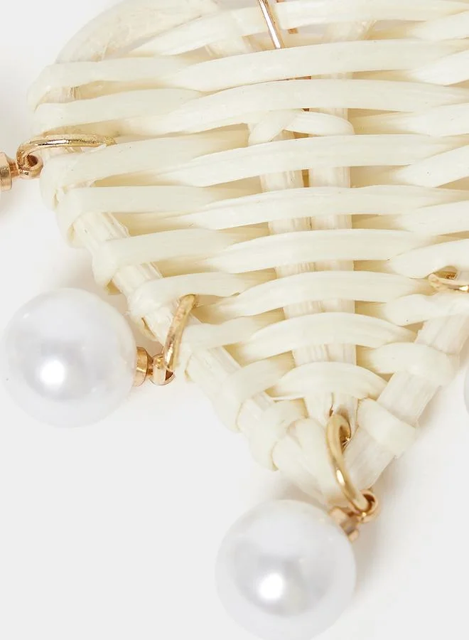 ستايلي Heart Shape Straw Earrings with Pearl Drops