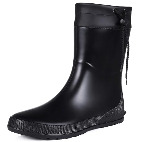 Asgard Women's Mid Calf Rain Boots Collar Gardening Boots Ultra Lightweight Portable Garden Shoes Black 39 (Size 8-8.5) - Image 1