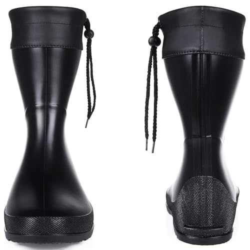 Asgard Women's Mid Calf Rain Boots Collar Gardening Boots Ultra Lightweight Portable Garden Shoes Black 39 (Size 8-8.5) - Image 2