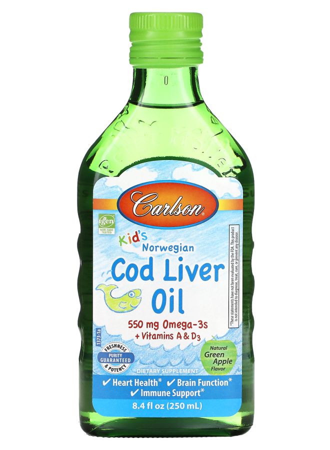 Carlson Kids Cod Liver Oil Natural Green Apple  550 mg 8.4 fl oz (250 ml)