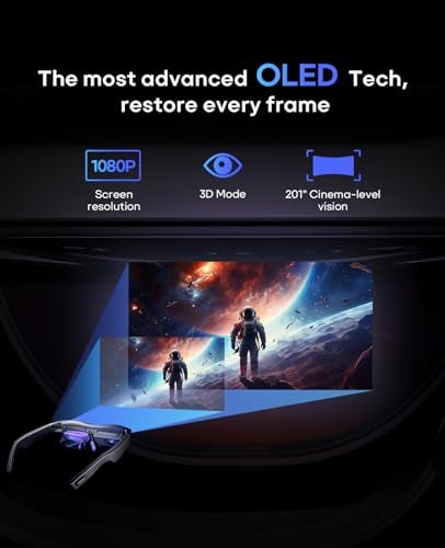 FANGOR AR Glasses, Smart Glasses with Massive 201 Inch Micro OLED Virtual Theater, 1080P, 3D Movie, 50° FOV, 400 nits Brightness, Support Stream, Game and Work on PC/Android/iOS/Consoles/Cloud - Image 3