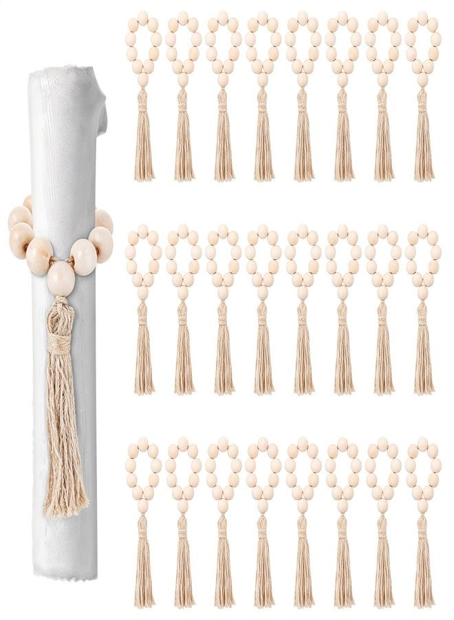 JOUTYFOR 24 Pcs Wooden Bead Napkin Rings, Farmhouse Napkin Rings with Tassel Boho Napkins Ring for Dining Table,Wedding Decoration (Nature) - Image 1