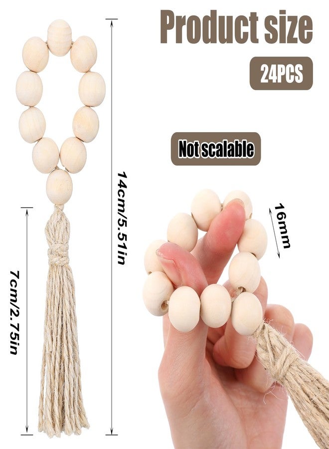 JOUTYFOR 24 Pcs Wooden Bead Napkin Rings, Farmhouse Napkin Rings with Tassel Boho Napkins Ring for Dining Table,Wedding Decoration (Nature) - Image 2