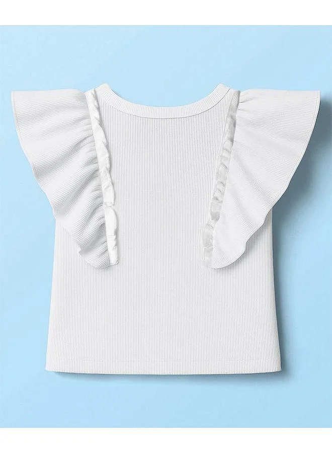 Pine Kids Pine Kids Cotton Knit Half Flutter Sleeves Solid Color Top - White