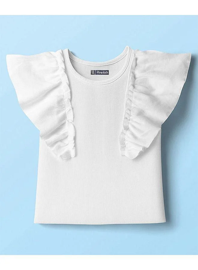 Pine Kids Pine Kids Cotton Knit Half Flutter Sleeves Solid Color Top - White