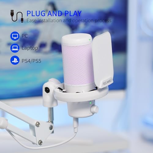 FEELWORLD VM1 White Gaming PC USB Microphone Condenser Mic with Noise Cancellation Mute RGB Light, Computer Accessories Gifts for Gamer YouTube Twitch Podcast Streaming Recording Online Chat PS4 PS5 - Image 5