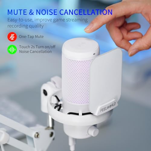 FEELWORLD VM1 White Gaming PC USB Microphone Condenser Mic with Noise Cancellation Mute RGB Light, Computer Accessories Gifts for Gamer YouTube Twitch Podcast Streaming Recording Online Chat PS4 PS5 - Image 2