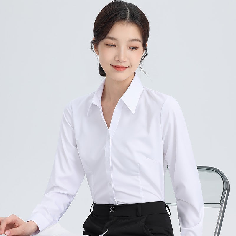 White Shirt Women'S Long Sleeve New Professional Dress Shirt Elegant Korean Style Work Clothes Slim Fit Inner Top - Image 3
