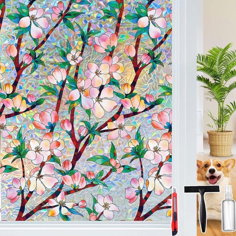 Dwersty Rainbow Window Privacy Film Decorative, 3D Decals Stained Glass Clings, Static Cling Sticker, Suncatcher Windows Cover Tint for Home, 23.6 Inch x 78.7 Inch - Image 1