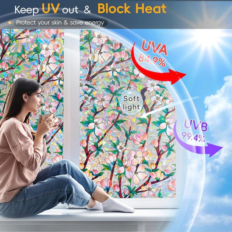 Dwersty Rainbow Window Privacy Film Decorative, 3D Decals Stained Glass Clings, Static Cling Sticker, Suncatcher Windows Cover Tint for Home, 23.6 Inch x 78.7 Inch - Image 2
