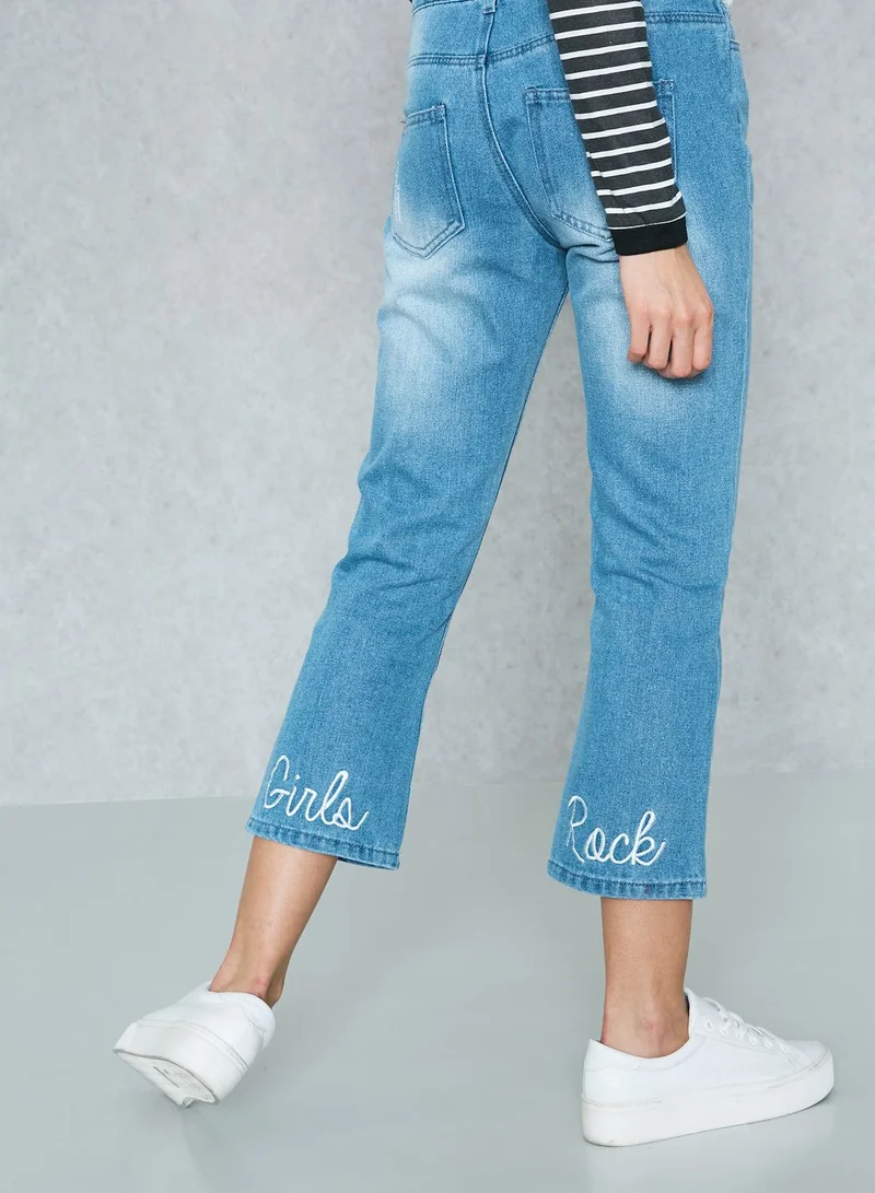Daisy Street Kick Flare Jeans With Girls Rock Embroidery