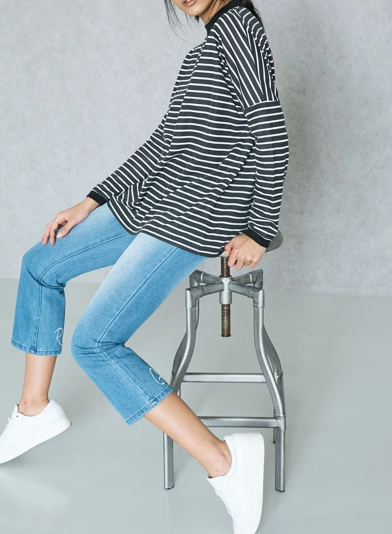 Daisy Street Kick Flare Jeans With Girls Rock Embroidery