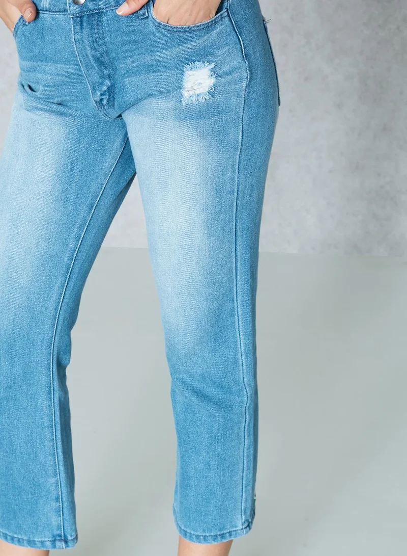 Daisy Street Kick Flare Jeans With Girls Rock Embroidery