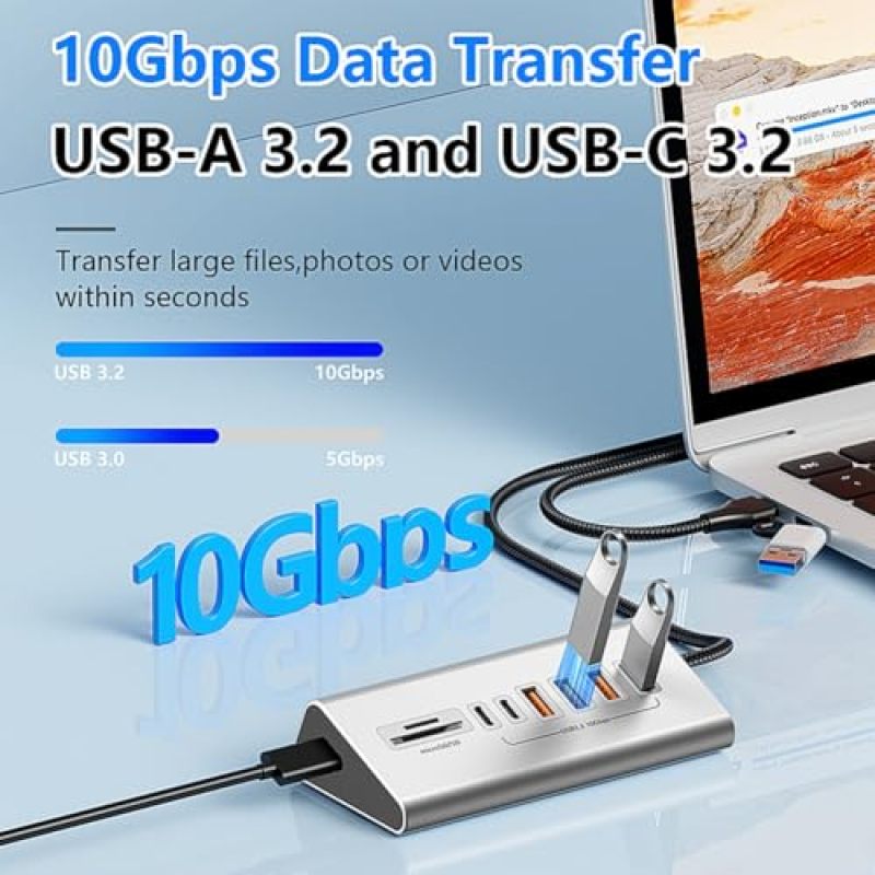 Usb C Hub Aluminum Alloy Heat Dissipation 10Gbps Ultra-Fast Transfer Multiport Hub for Laptop - Built-In Dual Card Reader Docking Station for Photographers and Creators - Image 3