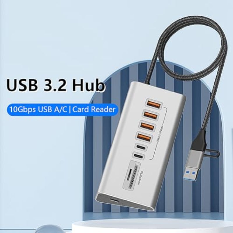 Usb C Hub Aluminum Alloy Heat Dissipation 10Gbps Ultra-Fast Transfer Multiport Hub for Laptop - Built-In Dual Card Reader Docking Station for Photographers and Creators - Image 5
