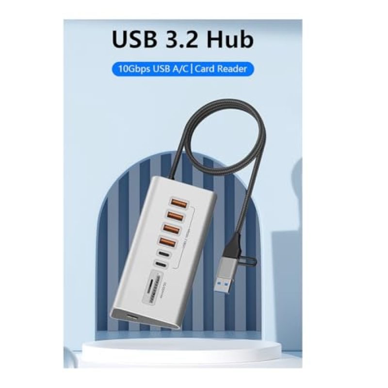 Usb C Hub Aluminum Alloy Heat Dissipation 10Gbps Ultra-Fast Transfer Multiport Hub for Laptop - Built-In Dual Card Reader Docking Station for Photographers and Creators - Image 4