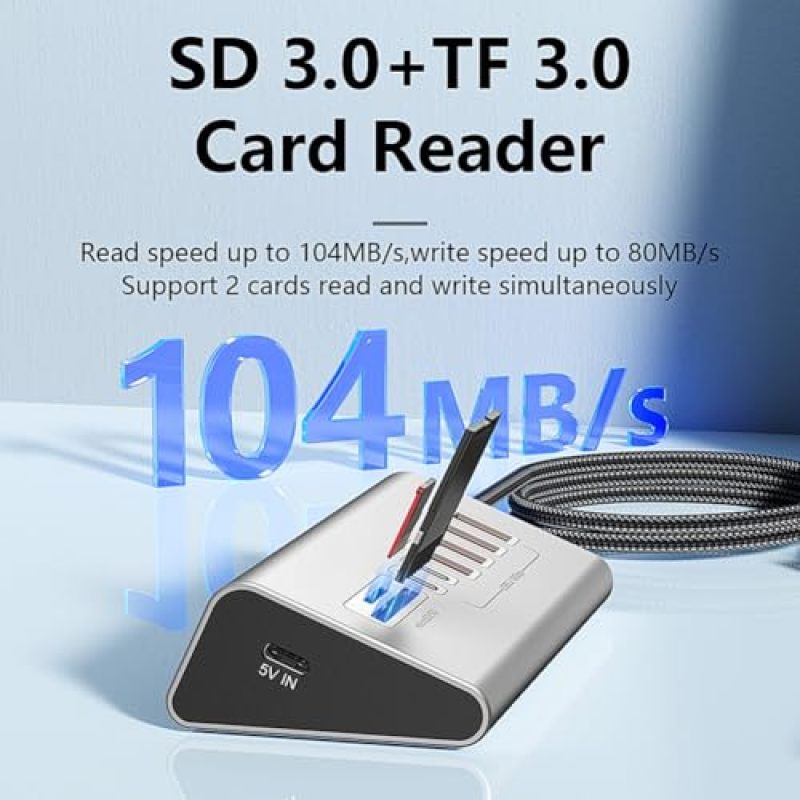 Usb C Hub Aluminum Alloy Heat Dissipation 10Gbps Ultra-Fast Transfer Multiport Hub for Laptop - Built-In Dual Card Reader Docking Station for Photographers and Creators - Image 2