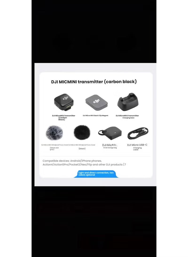 دي جي آي ميكروفون DJI ميني ميكروفون صغير لاسلكي لمقابلات مع جهاز إرسال من نوع زر وبطارية طويلة الأمد وتقنية احترافية لتقليل الضوضاء (أسود) - Image 2