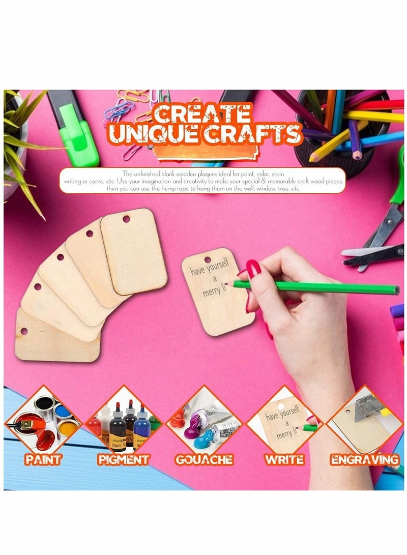 SYOSI Unfinished Wood Pieces Rectangle-Shaped Light Wooden Gift Tags with Hole for Craft Projects Hanging Decorations Painting Staining for Wedding Holiday Party Supplies 100 Pcs - Image 3