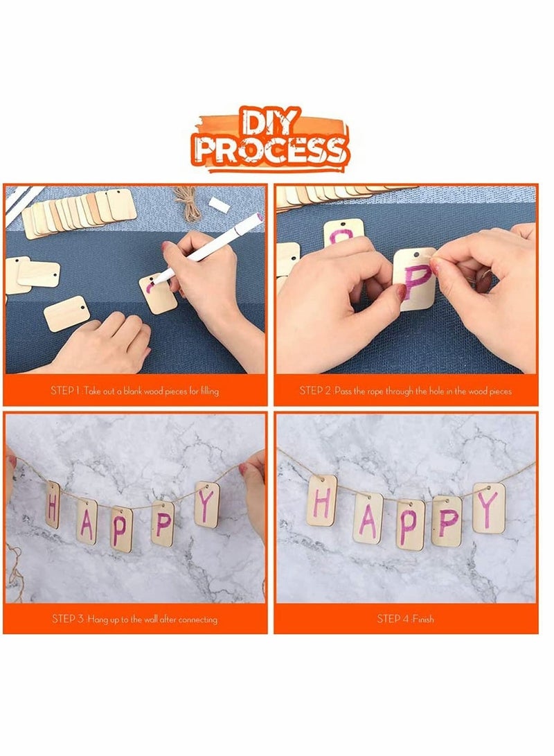 SYOSI Unfinished Wood Pieces Rectangle-Shaped Light Wooden Gift Tags with Hole for Craft Projects Hanging Decorations Painting Staining for Wedding Holiday Party Supplies 100 Pcs - Image 2