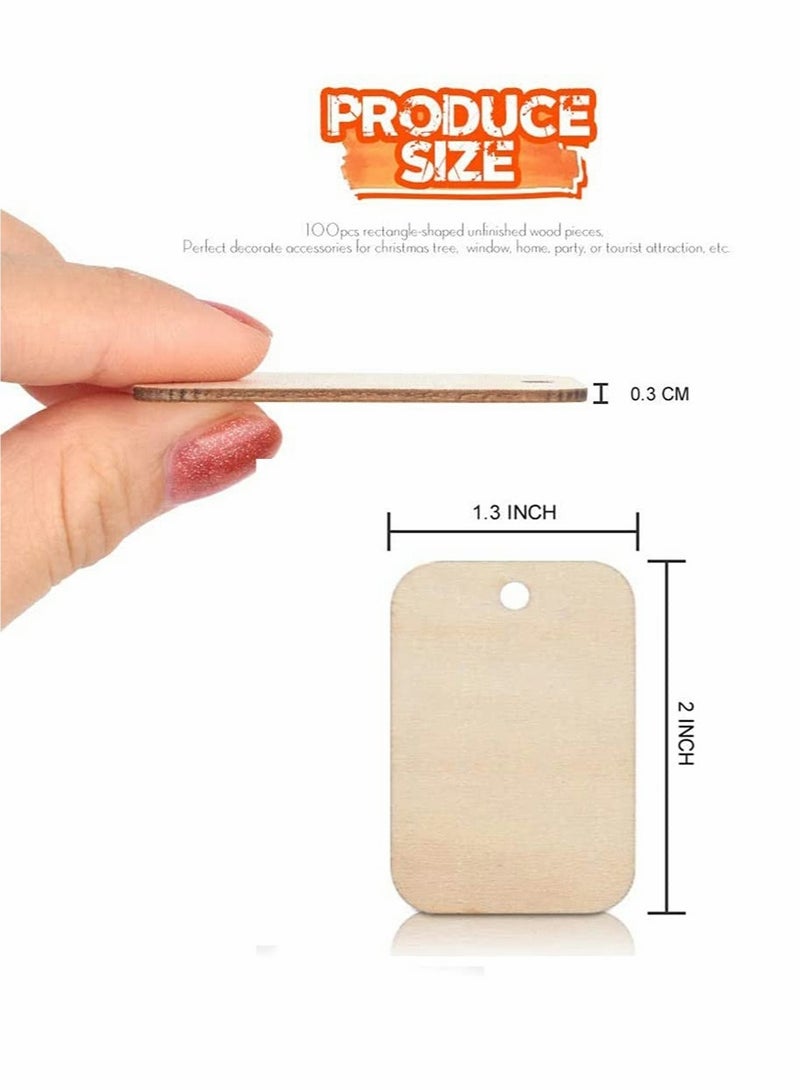 SYOSI Unfinished Wood Pieces Rectangle-Shaped Light Wooden Gift Tags with Hole for Craft Projects Hanging Decorations Painting Staining for Wedding Holiday Party Supplies 100 Pcs - Image 4