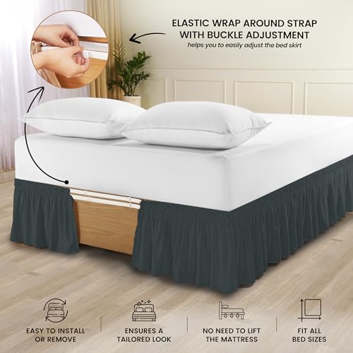 Utopia Bedding Queen Elastic Bed Ruffle - Easy Wrap Around Ruffle - Microfiber Bed Skirt with Adjustable Elastic Belt 16 Inch Tailored Drop - Hotel Quality Bedskirt, Fade Resistant (Queen, Grey) - Image 3