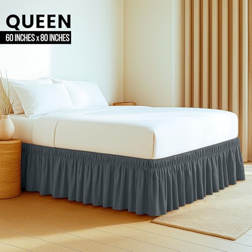 Utopia Bedding Queen Elastic Bed Ruffle - Easy Wrap Around Ruffle - Microfiber Bed Skirt with Adjustable Elastic Belt 16 Inch Tailored Drop - Hotel Quality Bedskirt, Fade Resistant (Queen, Grey) - Image 2