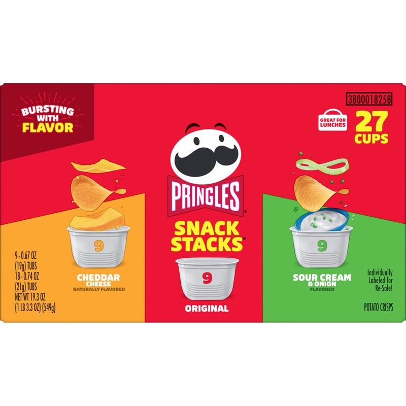 Pringles رقائق بطاطس برينجلز، وجبات خفيفة جاهزة، عبوات وجبات خفيفة، مجموعة متنوعة، 19.3 أونصة (27 كوب) - Image 5