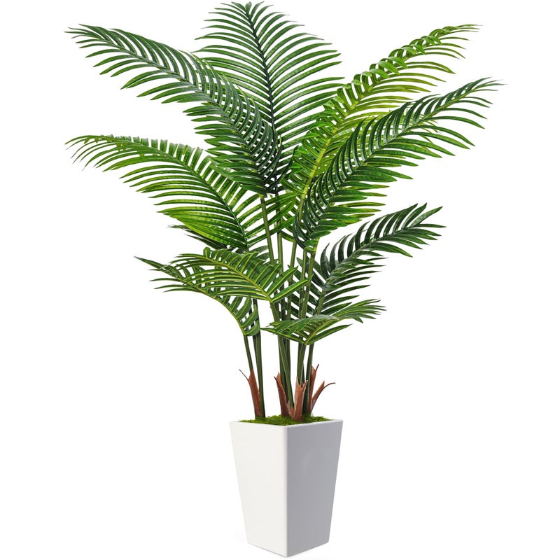 Flydeer 6FT Artificial Palm Tree, Tall Faux Palm Tree Indoor with Fake Plants Tall, Artificial Plants with Lifelike Leaves for Home Office Decor (White) - Image 1