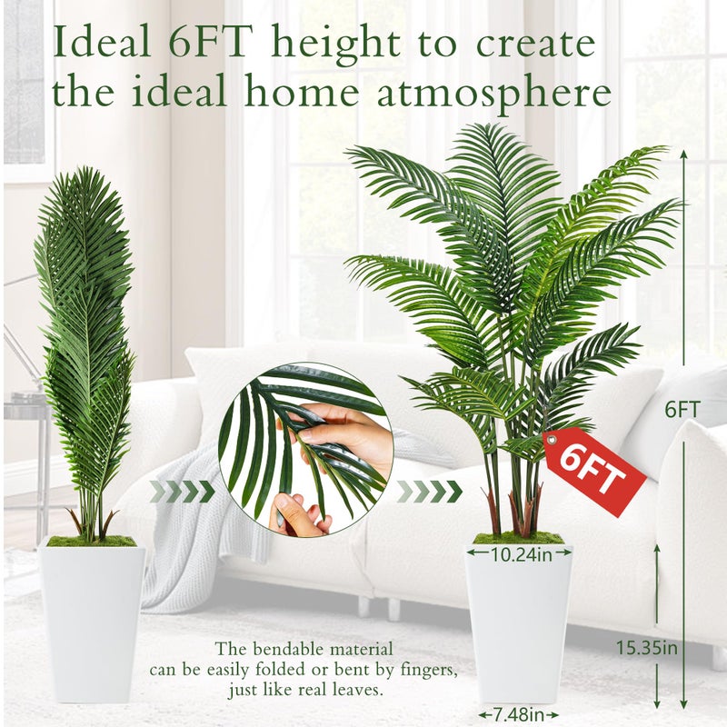 Flydeer 6FT Artificial Palm Tree, Tall Faux Palm Tree Indoor with Fake Plants Tall, Artificial Plants with Lifelike Leaves for Home Office Decor (White) - Image 3