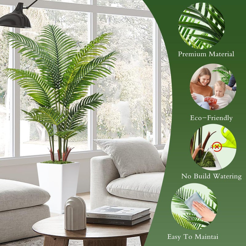 Flydeer 6FT Artificial Palm Tree, Tall Faux Palm Tree Indoor with Fake Plants Tall, Artificial Plants with Lifelike Leaves for Home Office Decor (White) - Image 2