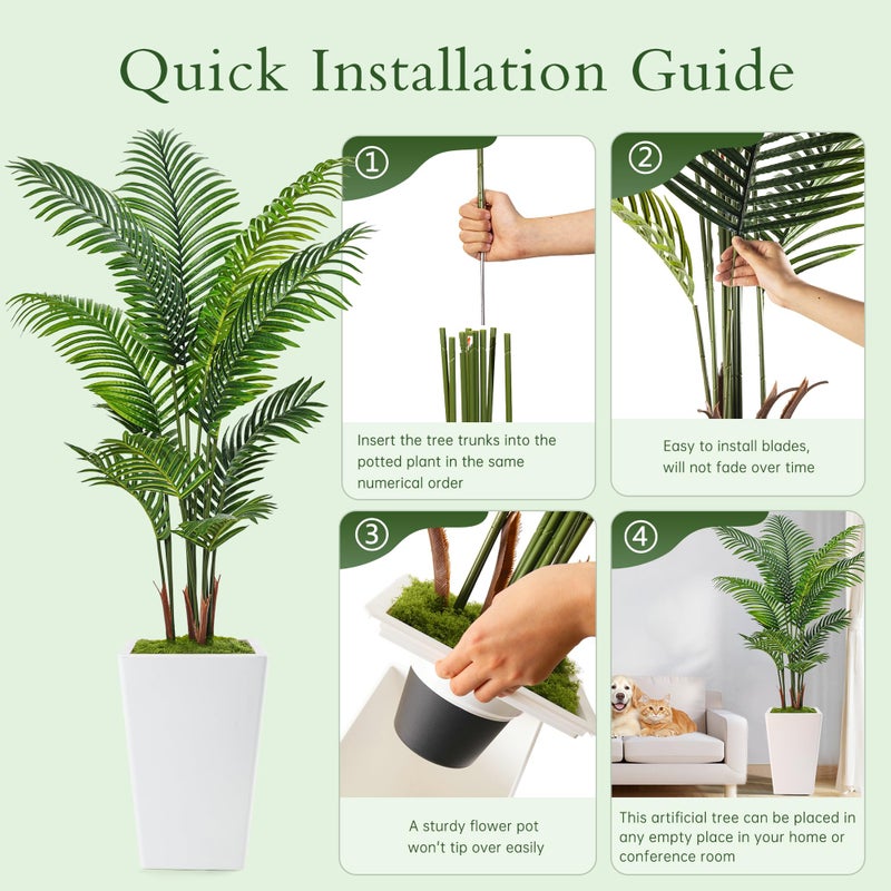 Flydeer 6FT Artificial Palm Tree, Tall Faux Palm Tree Indoor with Fake Plants Tall, Artificial Plants with Lifelike Leaves for Home Office Decor (White) - Image 5