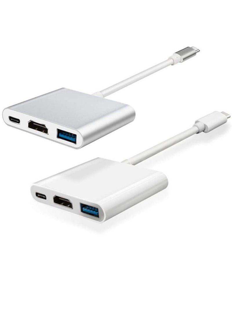 HDMI 4K USB C (Type C) to HDMI 4K with USB 3.0 Port and USB C Charging Port Adapter (Silver) - Image 1