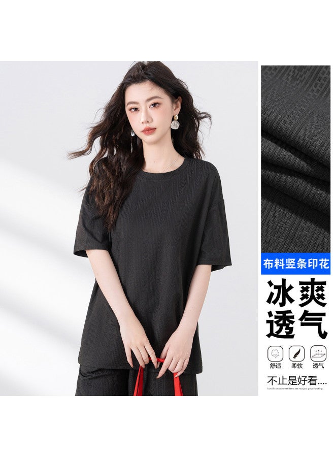 Baleno Casual Jacquard T-shirt - Comfortable Loose Fit Korean Style Slimming Lazy Aesthetic Sporty Women's Short-sleeve Top - Image 3