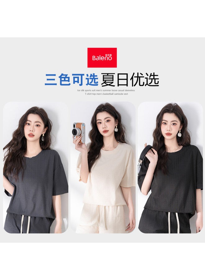 Baleno Casual Jacquard T-shirt - Comfortable Loose Fit Korean Style Slimming Lazy Aesthetic Sporty Women's Short-sleeve Top - Image 5