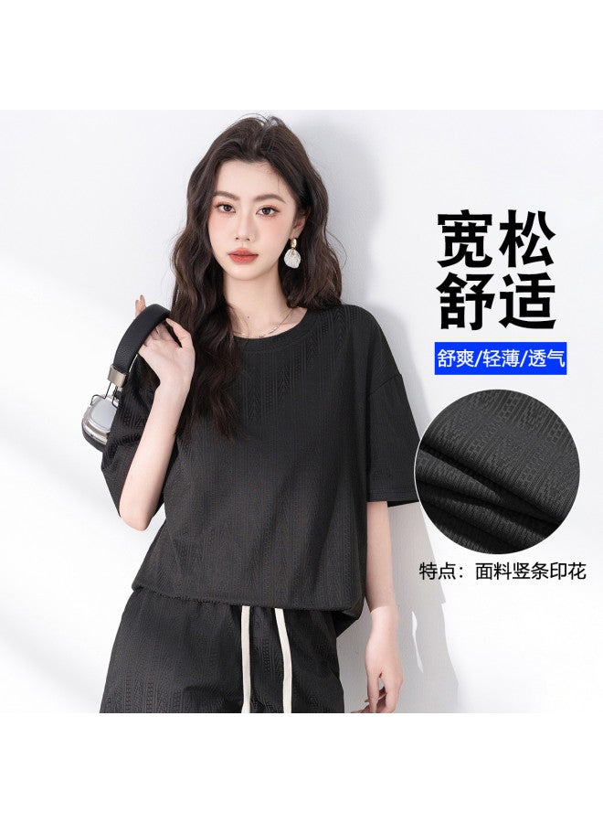 Baleno Casual Jacquard T-shirt - Comfortable Loose Fit Korean Style Slimming Lazy Aesthetic Sporty Women's Short-sleeve Top - Image 4