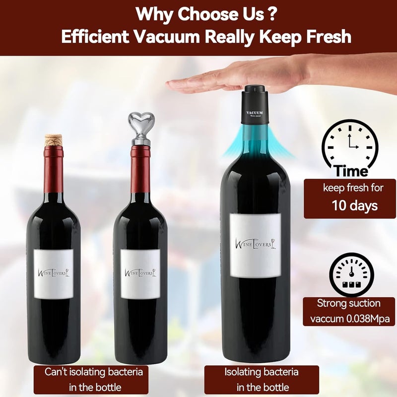 Sunwuun 1 Pack Vacuum Champagne and Wine Bottle Stoppers - Reusable Preserver Corks, Keep Fresh for Wine Lovers for Christmas - Image 5