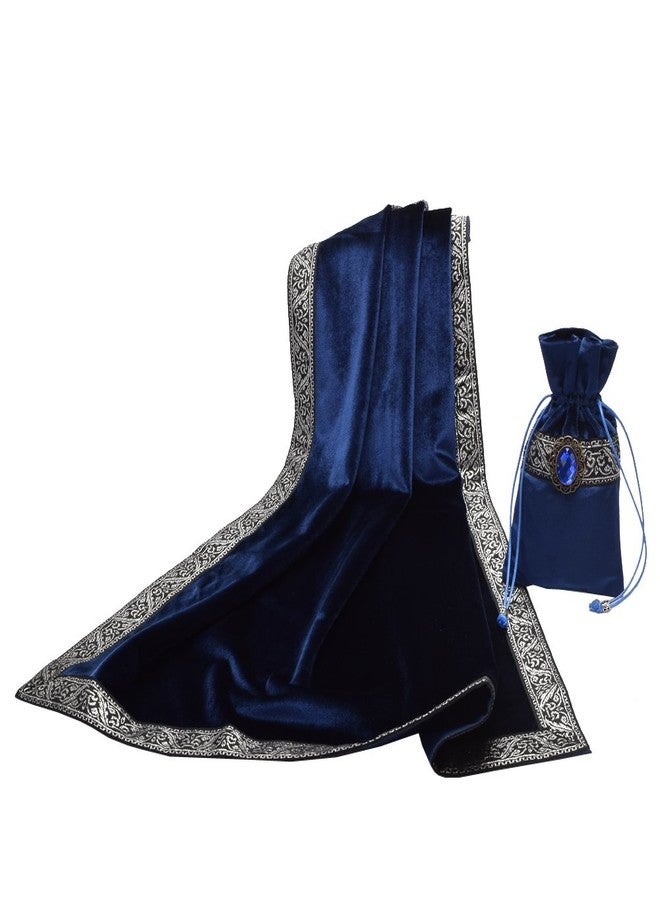 BLESSUME Square Velvet Altar Tarot Table Cloth and Pouch Dark Blue - Image 1
