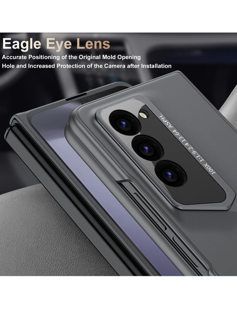 إكسفور Case Slim and Thin for Samsung Galaxy Z Fold 5 Matte PC Back Built in Screen Protector Ultra Thin Transparent Plating Crystal Front Glass All Inclusive Case Dimensional Blade Design Gray - Image 5