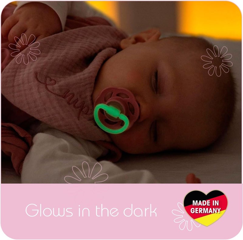 nip Cherry Air Night Soother,Glow in the Dark Pacifier,0-6M,2pc,100% Natural Latex Round Teat,Orthodontic Baby Pacifier,BPAFree,Made in Germany,Brown & Red Ideal for Newborns & Breastfed Babies,Unisex - Image 2