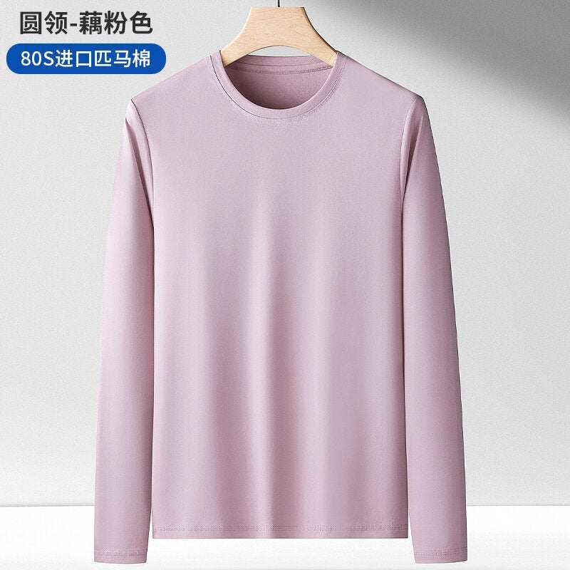 Mens Pima Cotton Long Sleeve T-Shirt lotus root starch 