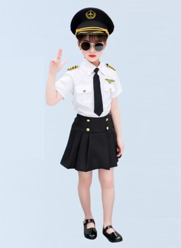 XiuWoo Dress Up Pilot Costume for  Girls - Airline Captain Uniform - Career Day Dress Up for Children - Image 1