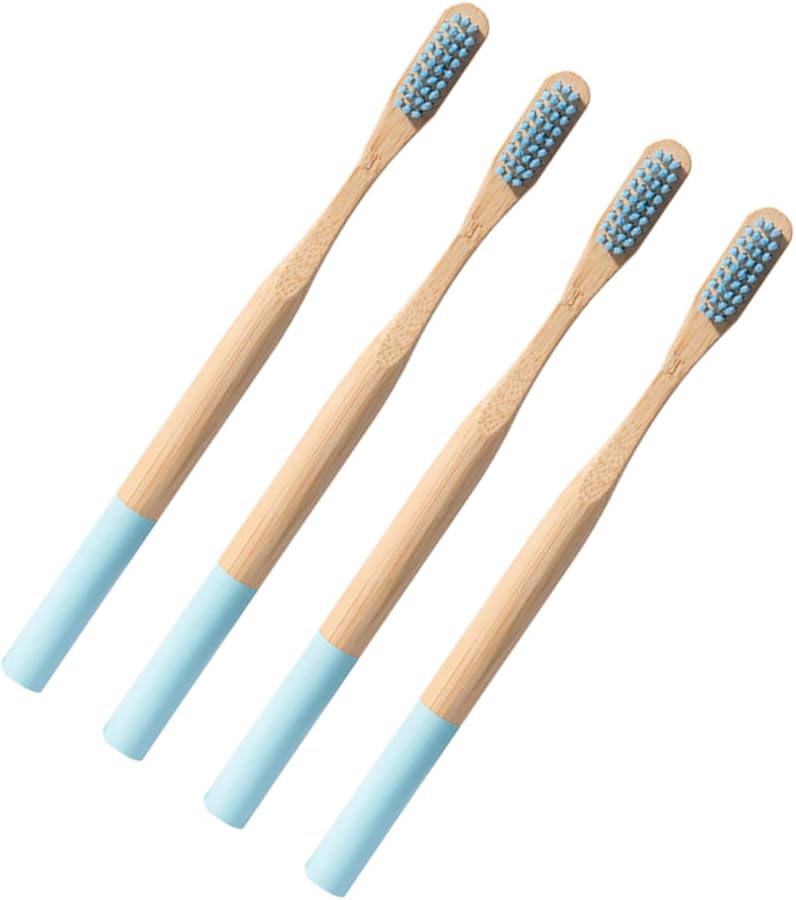 4 حزمة فرشاة أسنان صديقة للبيئة من الخيزران للكبار مع شعيرات طبيعية قابلة للتحلل للسفر - Image 1