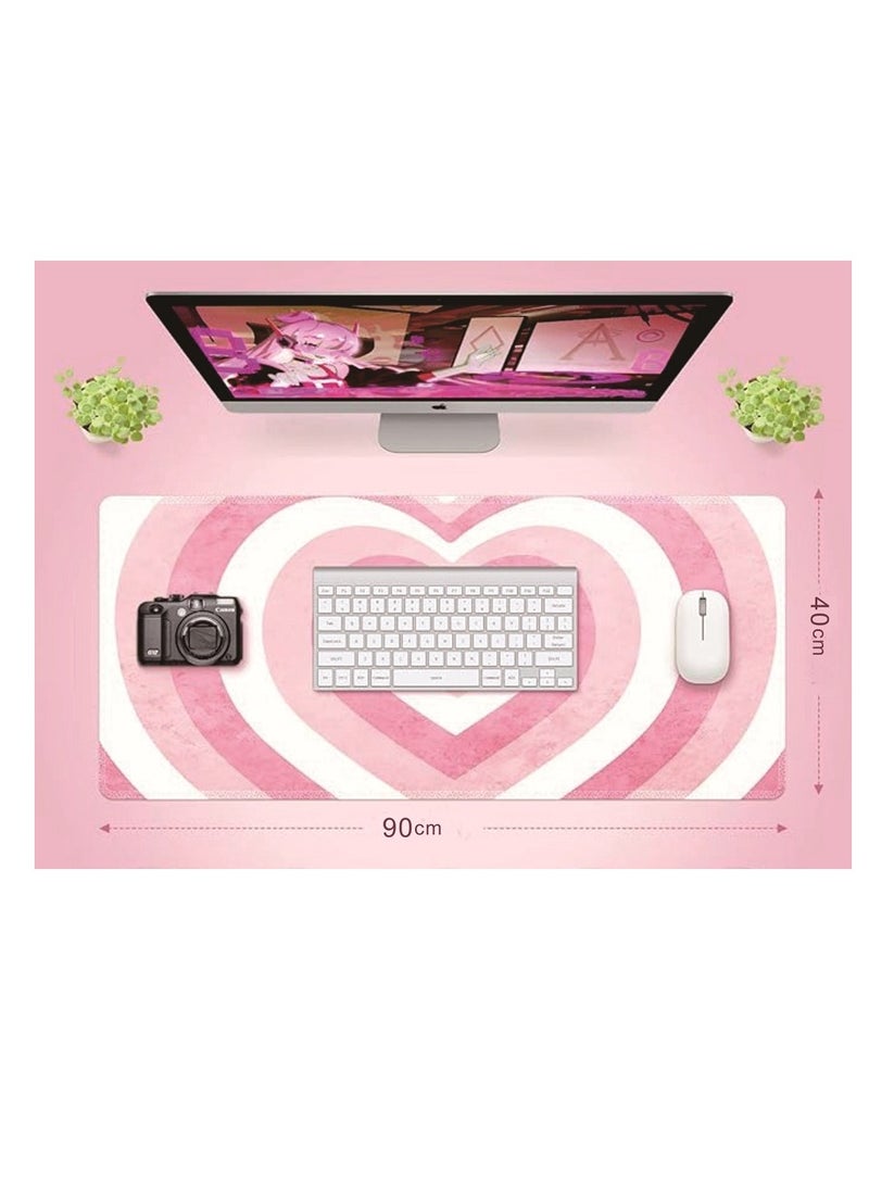 general Pink  Large Mouse Pad For Desktop 900x400x3mm Extended Keyboard Pad Gaming Mouse Pad Non-slip Rubber Base Mouse Pad Desk Accessories Ladies Desk Storage Box Heart Shaped Pink - Image 4