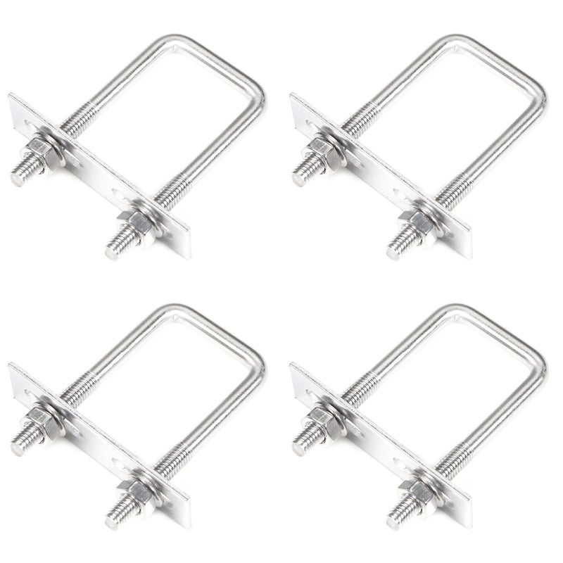 Yinpecly 4 Pack Square U-Bolts 1"/25mm Inner Width 2.75"/70mm Length 304 Stainless Steel U Bolts M6 with Washers & Nuts & Frame Plate for Automobiles Trailer, Ski Boat, or Sailboat Trailer - Image 1