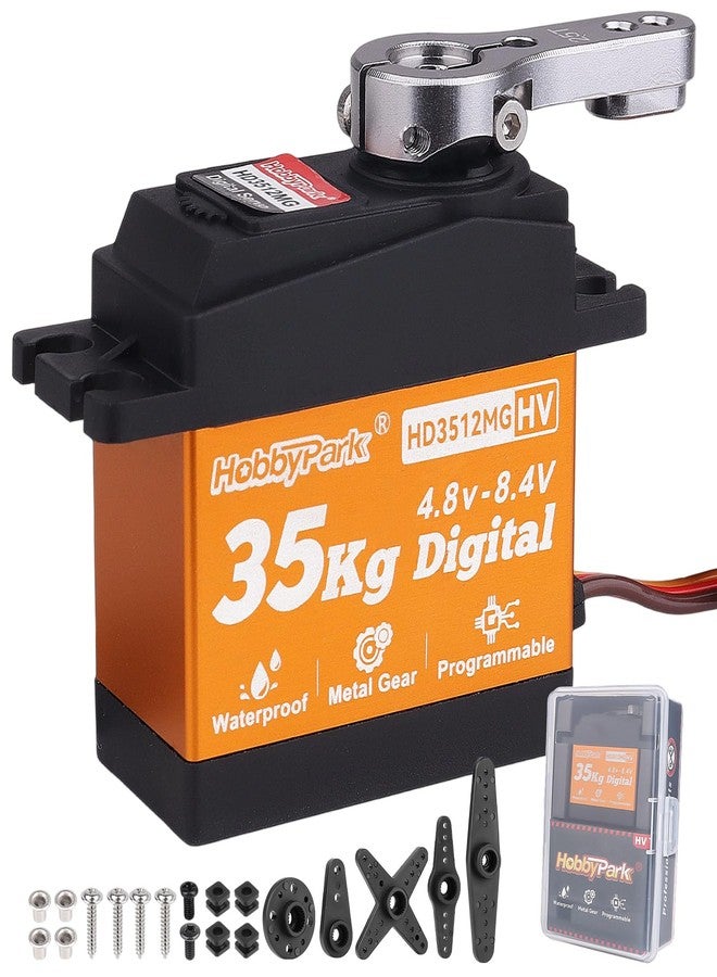 HobbyPark Waterproof High Torque RC Servo 35KG Metal Gear Digital Servo Motor w/Horn for 1/8 1/10 1/12 RC Crawler Car RC Truck Buggy Short Course Bashing Basher Robot Control Angle 180° (Core Motor) - Image 1