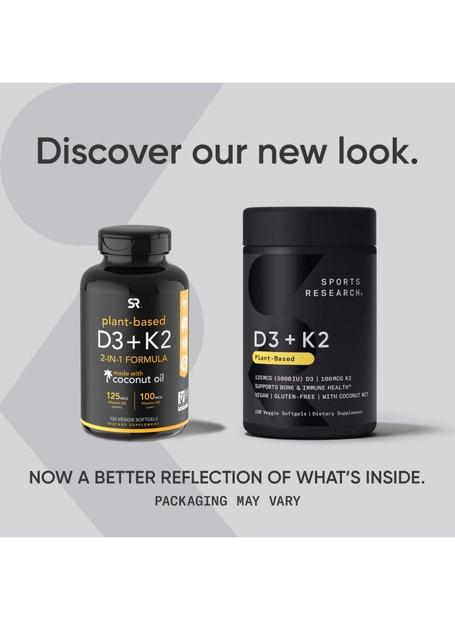 Vitamin D3 + K2 With 5000Iu Of Plantbased D3 & 100Mcg Of Vitamin K2 As Mk7; Nongmo Verified & Vegan Certified (120Ct)
