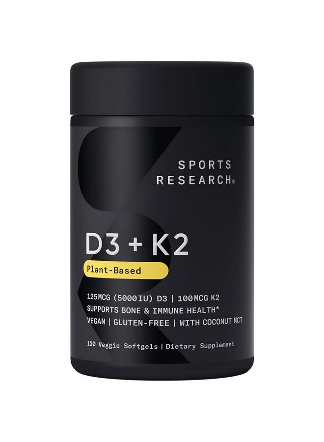Vitamin D3 + K2 With 5000Iu Of Plantbased D3 & 100Mcg Of Vitamin K2 As Mk7; Nongmo Verified & Vegan Certified (120Ct)