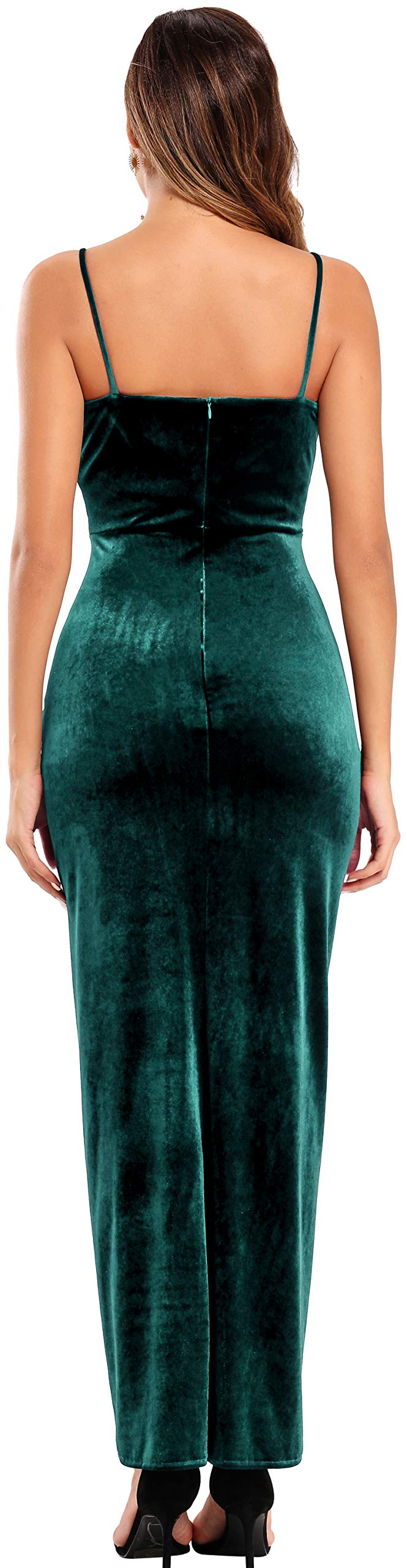 Ababalaya Elegant Spaghetti Strap Velvet Holiday Party Dresses for Women, Green, S - Image 5