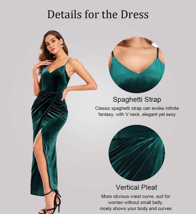 Ababalaya Elegant Spaghetti Strap Velvet Holiday Party Dresses for Women, Green, S - Image 2